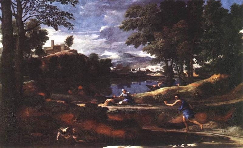 POUSSIN, Nicolas Landscape with a Man Killed by a Snake af Germany oil painting art